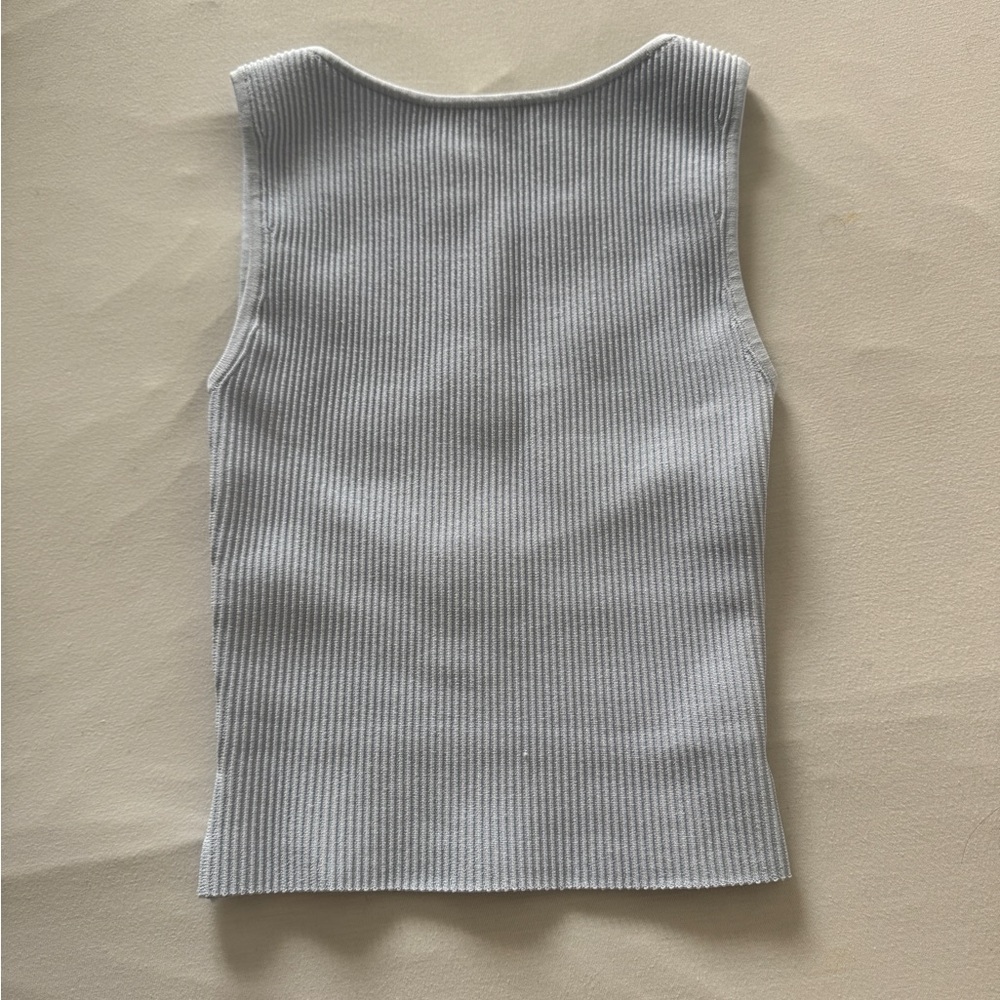 Aritzia Babaton Sculpt Knit Top in light blue. Low back and boatneck - Picture 3 of 4